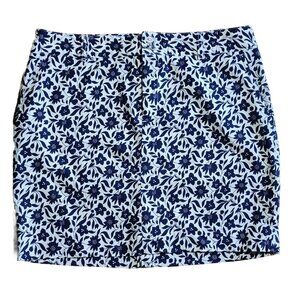 CHAPS Blue and White Floral Skirt with Pockets 100% Cotton Womens Size 12